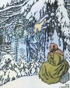 Ivan Bilibin Father Frost and the step-daughter, illustration by Ivan Bilibin from Russian fairy tale Morozko, 1932 oil painting reproduction